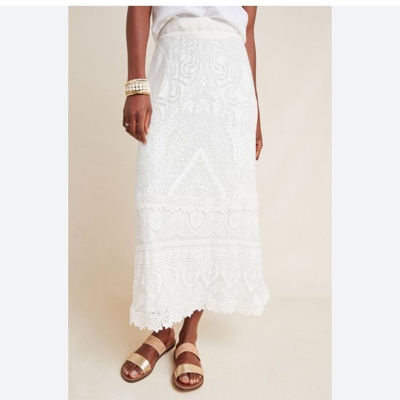 NEW Farm Rio x Anthropologie Stacie Maxi Skirt Floral Butterfly Lace Cream Sz XL